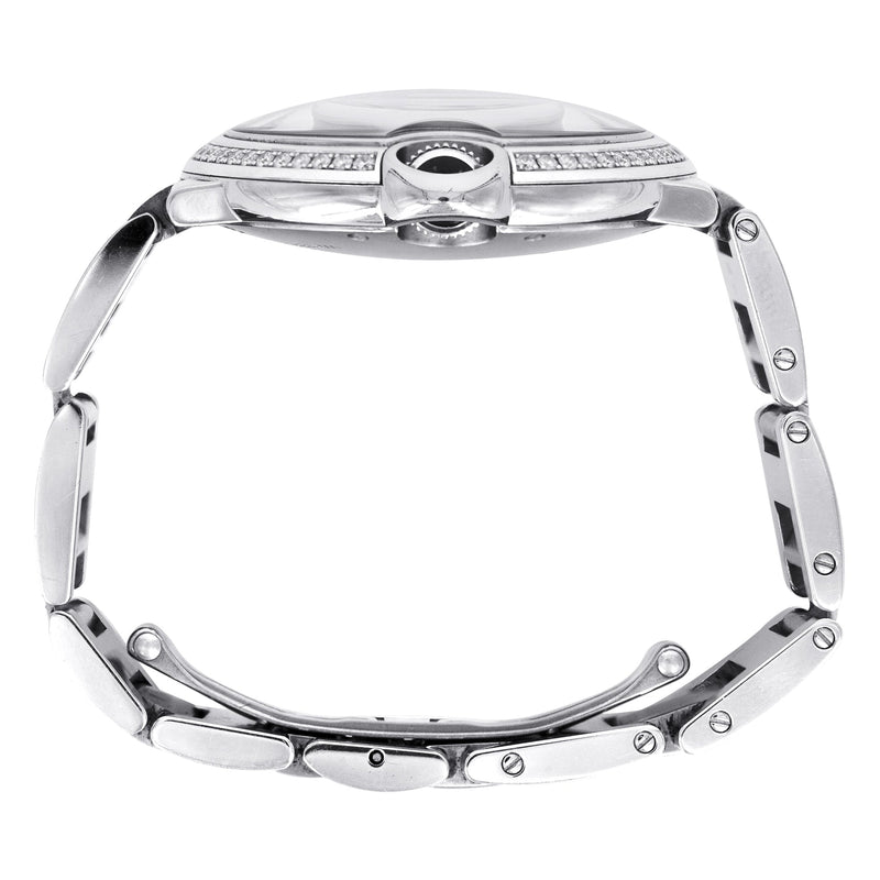 CARTIER DIAMOND BALLON BLEU WATCH IN 18K WHITE GOLD| DIAMOND BEZEL | WHITE ROMAN DIAL | 36 MM