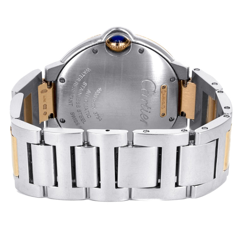 CARTIER DIAMOND BALLON BLEU WATCH IN 18K ROSE GOLD & STAINLESS STEEL | DIAMOND BEZEL | SILVER DIAMOND DIAL | 36 MM