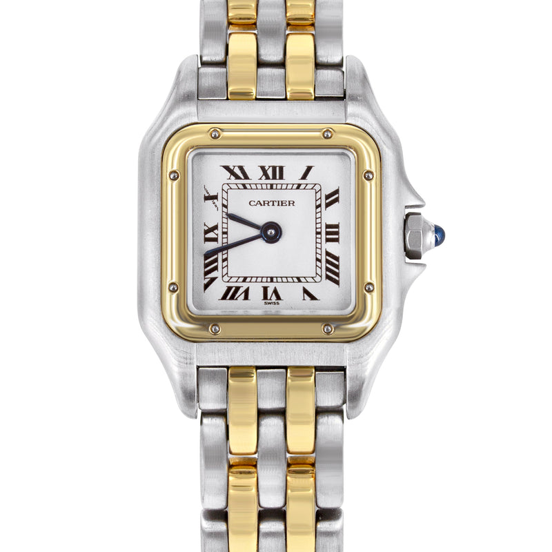 CARTIER DIAMOND PANTHERE WATCH IN 18K GOLD & STAINLESS STEEL | WHITE DIAL | 27 MM