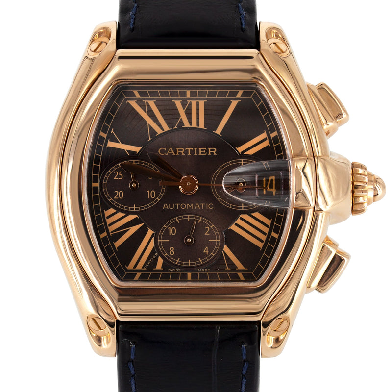CARTIER ROADSTER XL CHRONOGRAPH WATCH IN 18K ROSE GOLD | CHOCOLATE ROMAN DIAL | 44 MM