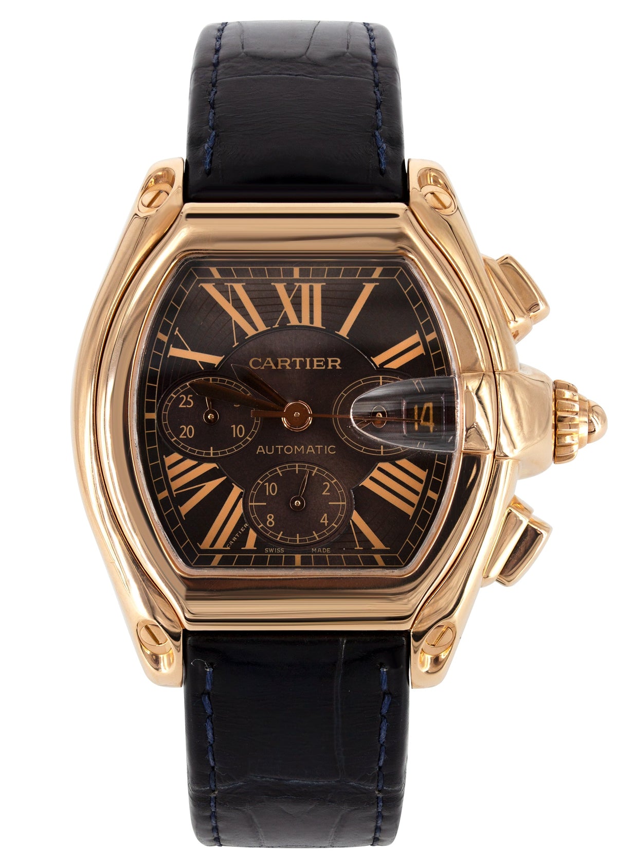 CARTIER ROADSTER XL CHRONOGRAPH WATCH IN 18K ROSE GOLD | CHOCOLATE ROMAN DIAL | 44 MM
