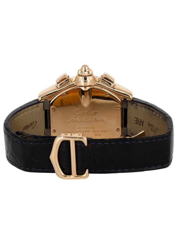 CARTIER ROADSTER XL CHRONOGRAPH WATCH IN 18K ROSE GOLD | CHOCOLATE ROMAN DIAL | 44 MM