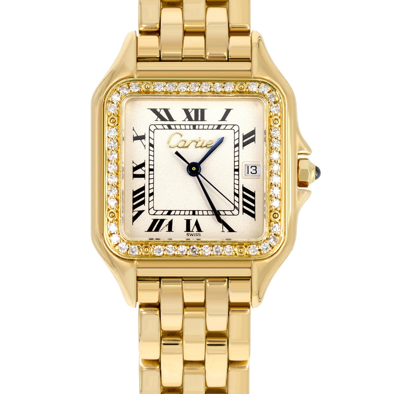 CARTIER DIAMOND PANTHERE WATCH IN 18K GOLD | WHITE DIAL | 27 MM
