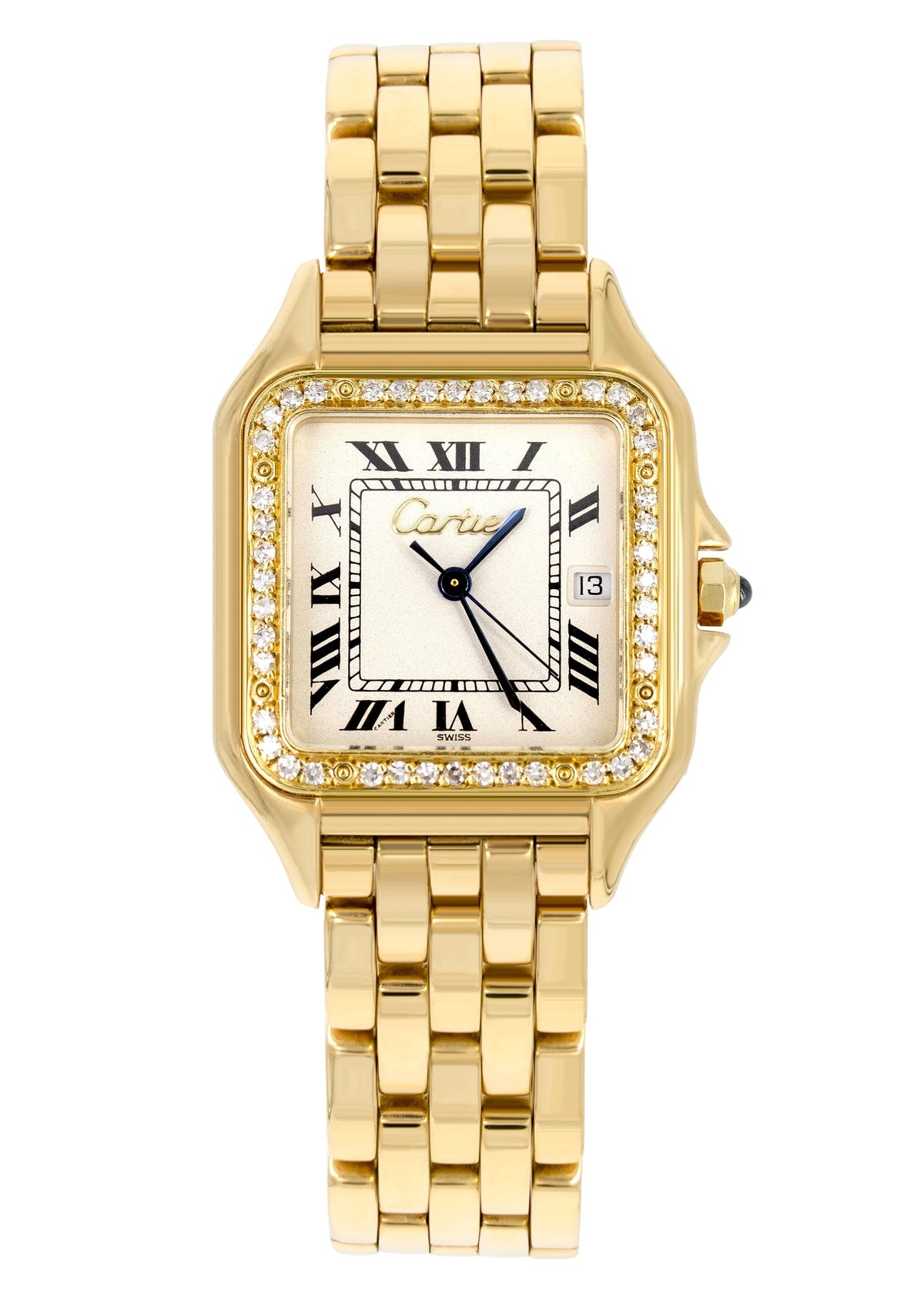 CARTIER DIAMOND PANTHERE WATCH IN 18K GOLD | WHITE DIAL | 27 MM