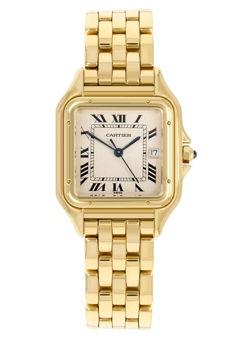 CARTIER PANTHERE WATCH IN 18K GOLD | WHITE DIAL | 27 MM