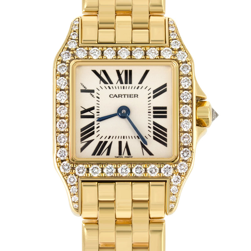 CARTIER DIAMOND PANTHERE WATCH IN 18K GOLD | WHITE DIAL | 27 MM