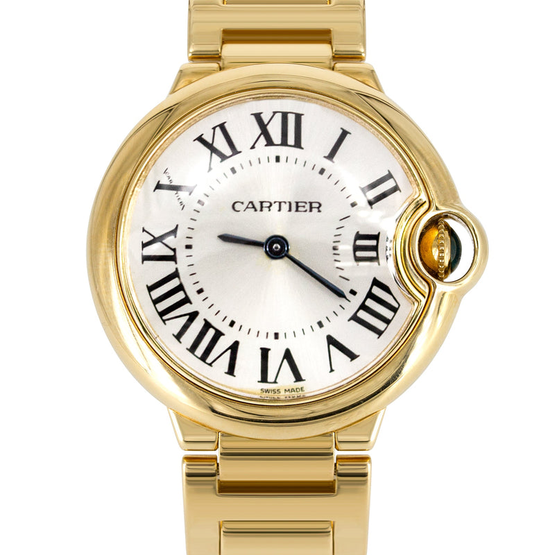 CARTIER DIAMOND BALLON BLEU WATCH IN 18K GOLD | WHITE ROMAN DIAL | 36 MM