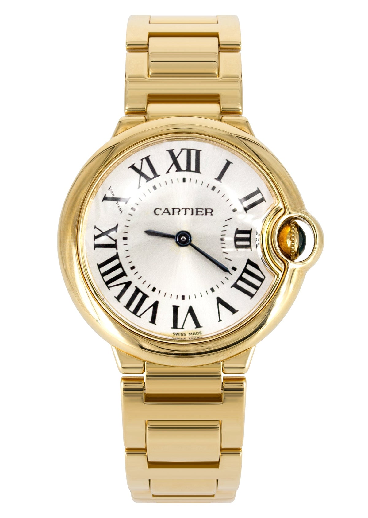CARTIER DIAMOND BALLON BLEU WATCH IN 18K GOLD | WHITE ROMAN DIAL | 36 MM