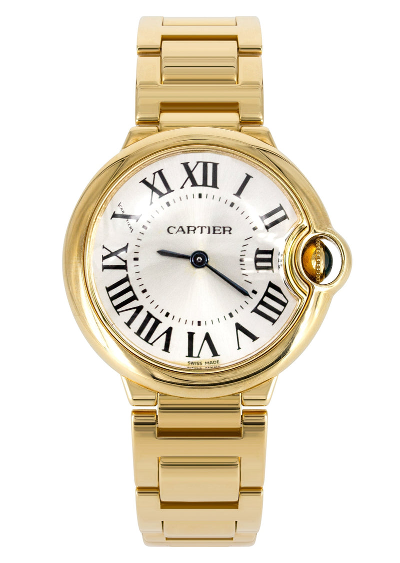 CARTIER DIAMOND BALLON BLEU WATCH IN 18K GOLD | WHITE ROMAN DIAL | 36 MM