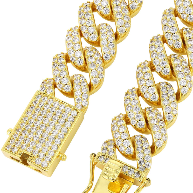 Gold Plated Mens Chain Iced Out Miami Cuban Link
