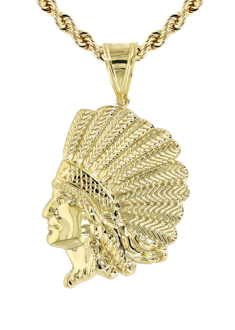 10K Yellow Gold Chief Head Necklace | Appx. 17.8 Grams
