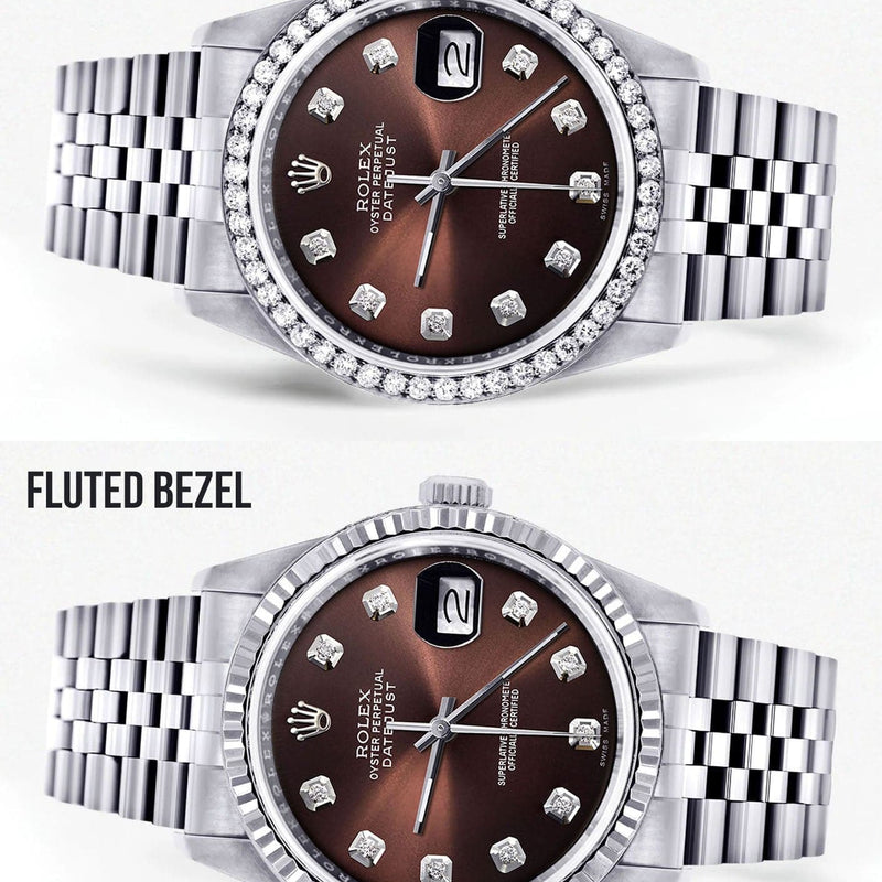 Diamond Mens  Rolex Datejust Watch 16200| 36MM | Chocolate Diamond Dial | Jubilee Band