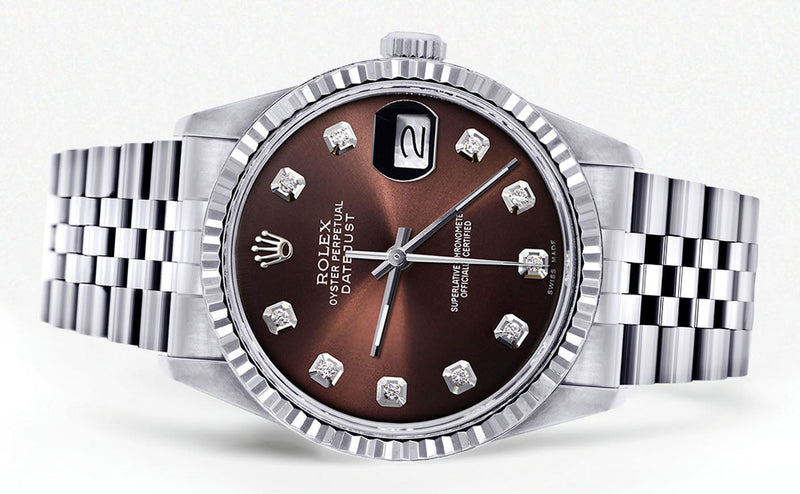 Womens Rolex Datejust Watch 16200 | Fluted Bezel | 36Mm | Chocolate Dial | Fluted Bezel | Jubilee Band