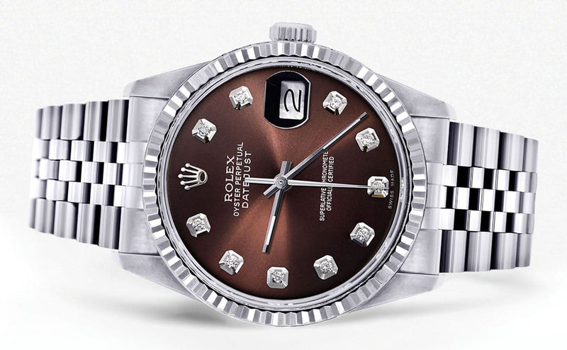 Mens Rolex Datejust Watch 16200 | Fluted Bezel | 36Mm | Chocolate Dial | Jubilee Band