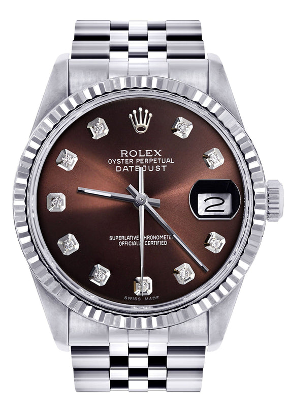 Mens Rolex Datejust Watch 16200 | Fluted Bezel | 36Mm | Chocolate Dial | Jubilee Band