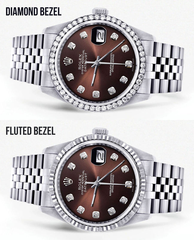 Diamond Mens  Rolex Datejust Watch 16200| 36MM | Chocolate Diamond Dial | Jubilee Band