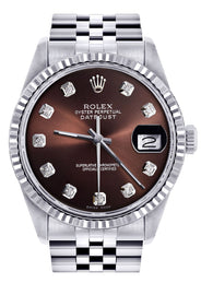 Womens Rolex Datejust Watch 16200 | Fluted Bezel | 36Mm | Chocolate Dial | Fluted Bezel | Jubilee Band