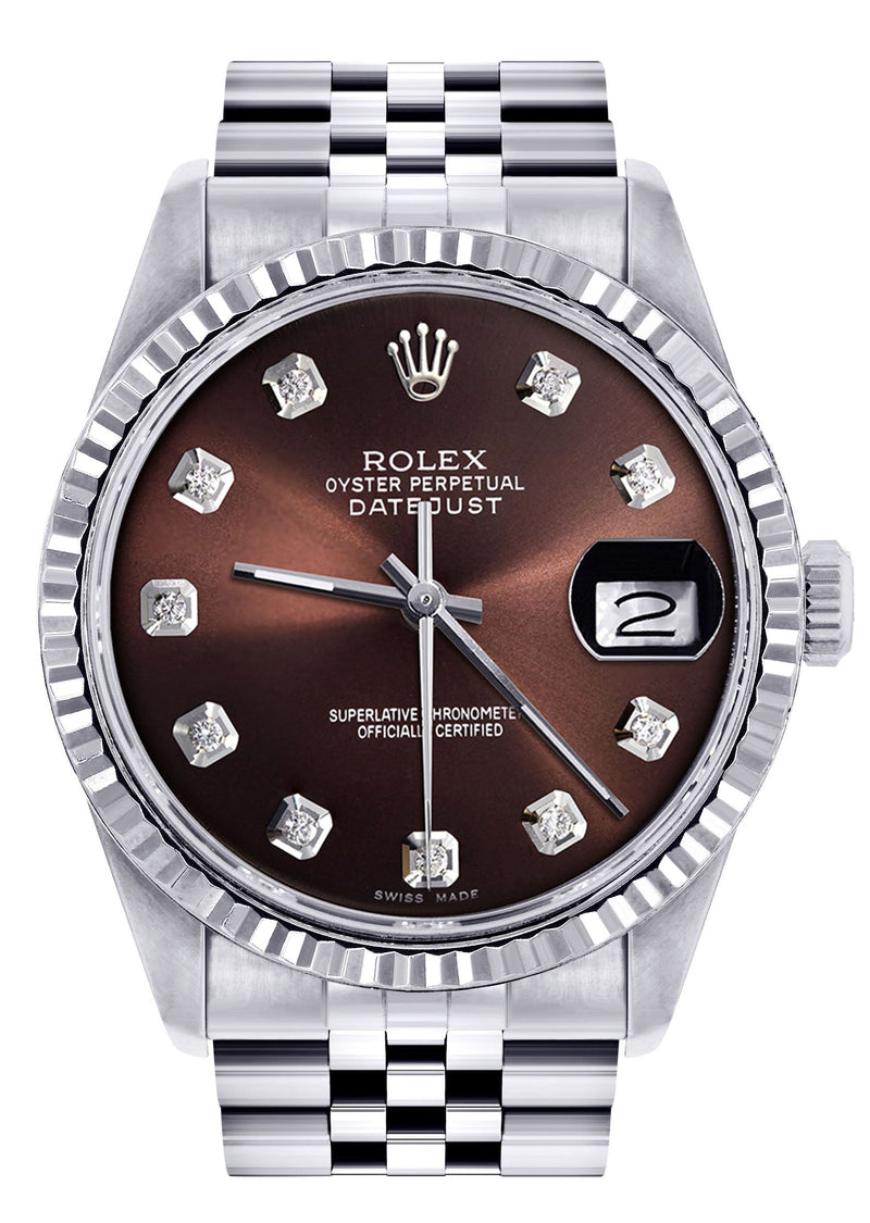 Womens Rolex Datejust Watch 16200 | Fluted Bezel | 36Mm | Chocolate Dial | Fluted Bezel | Jubilee Band