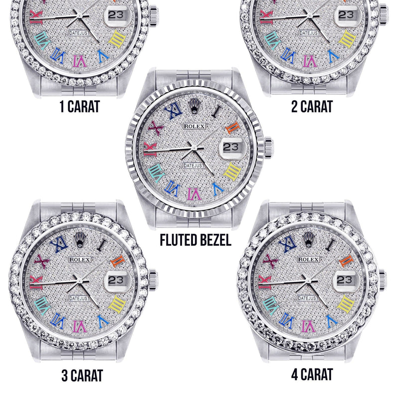 Diamond Mens Rolex Datejust Watch 16200  | 36MM | Full Diamond Color Roman Dial | Jubilee Band