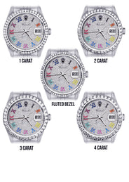 Diamond Mens Rolex Datejust Watch 16200  | 36MM | Full Diamond Color Roman Dial | Jubilee Band