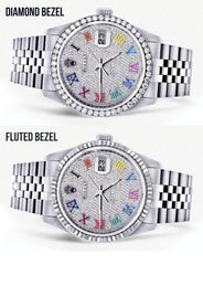 Diamond Mens Rolex Datejust Watch 16200  | 36MM | Full Diamond Color Roman Dial | Jubilee Band