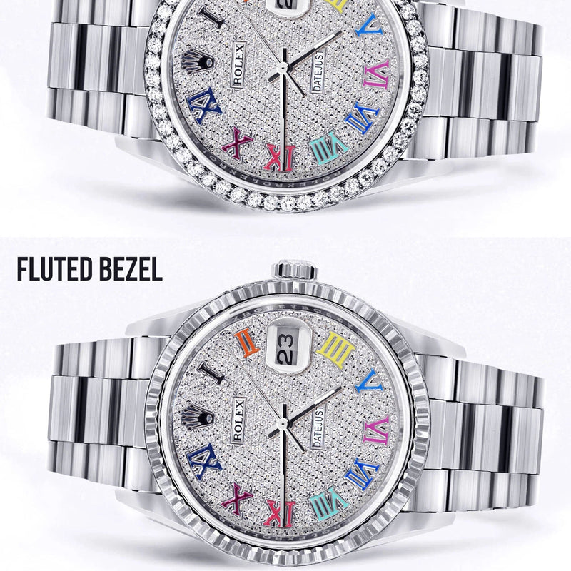 Diamond Mens Rolex Datejust Watch 16200  | 36MM | Full Diamond Color Roman Dial | Oyster Band