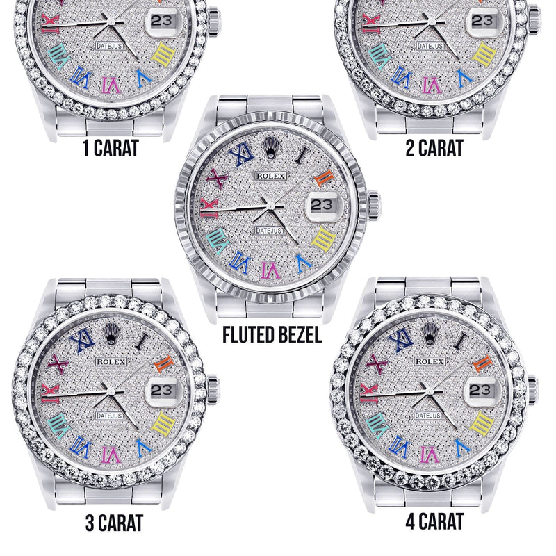 Diamond Mens Rolex Datejust Watch 16200  | 36MM | Full Diamond Color Roman Dial | Oyster Band