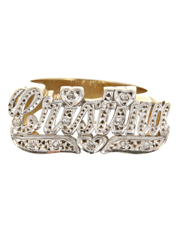 14K Diamond Two Tone Gold Name Ring | Appx. 5.8 Grams