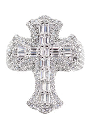 Mens Silver Baguette Cross Ring | Appx 10.8 Grams