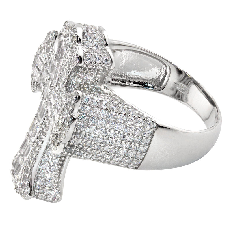 Mens Silver Baguette Cross Ring | Appx 10.8 Grams