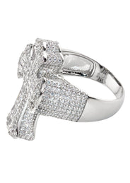 Mens Silver Baguette Cross Ring | Appx 10.8 Grams