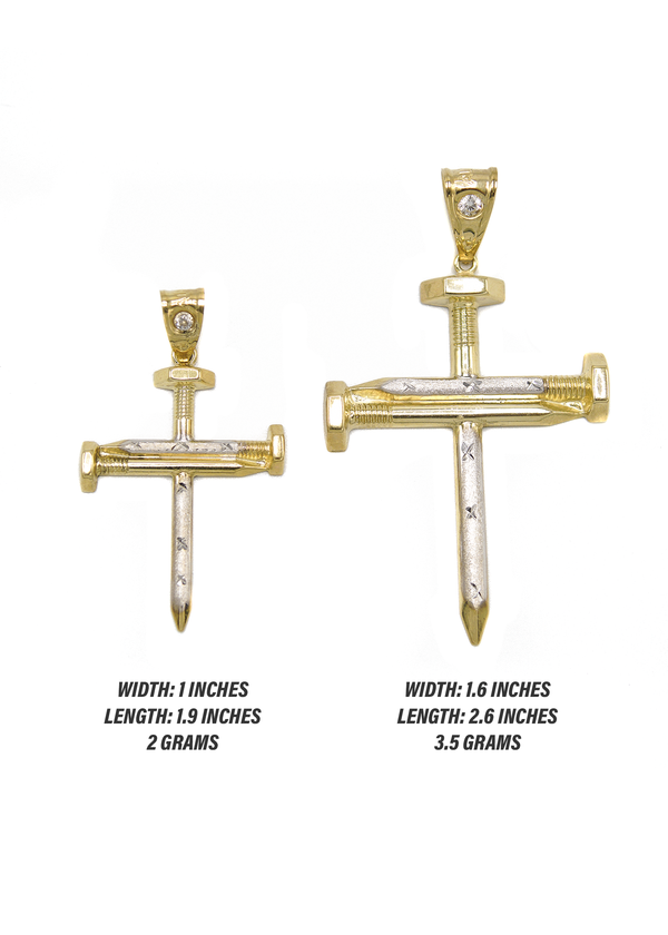 10K Gold Nail Cross Pendant | Customizable Size