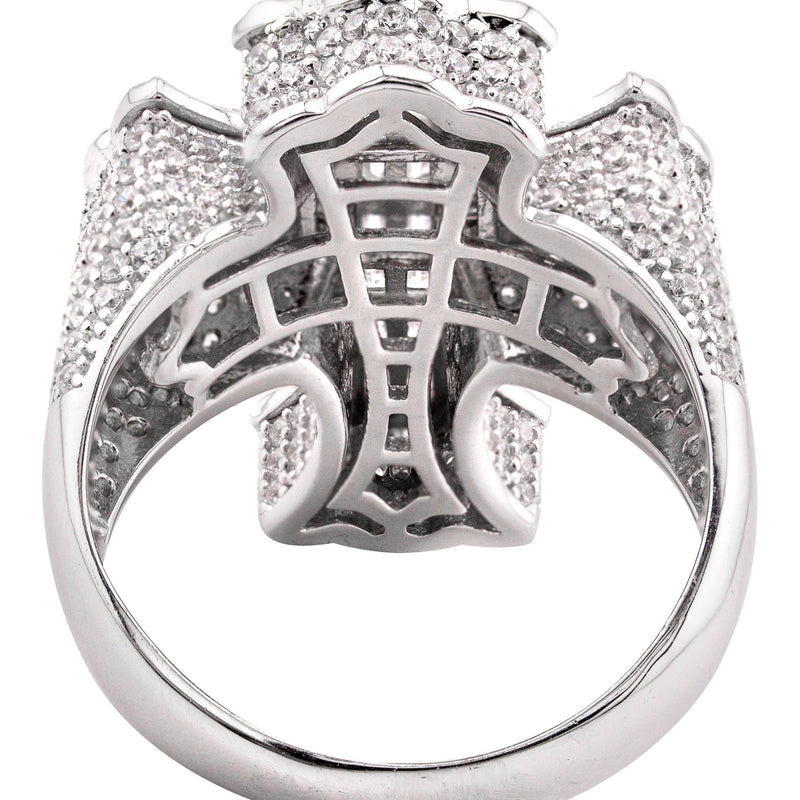 Mens Silver Baguette Cross Ring | Appx 10.8 Grams