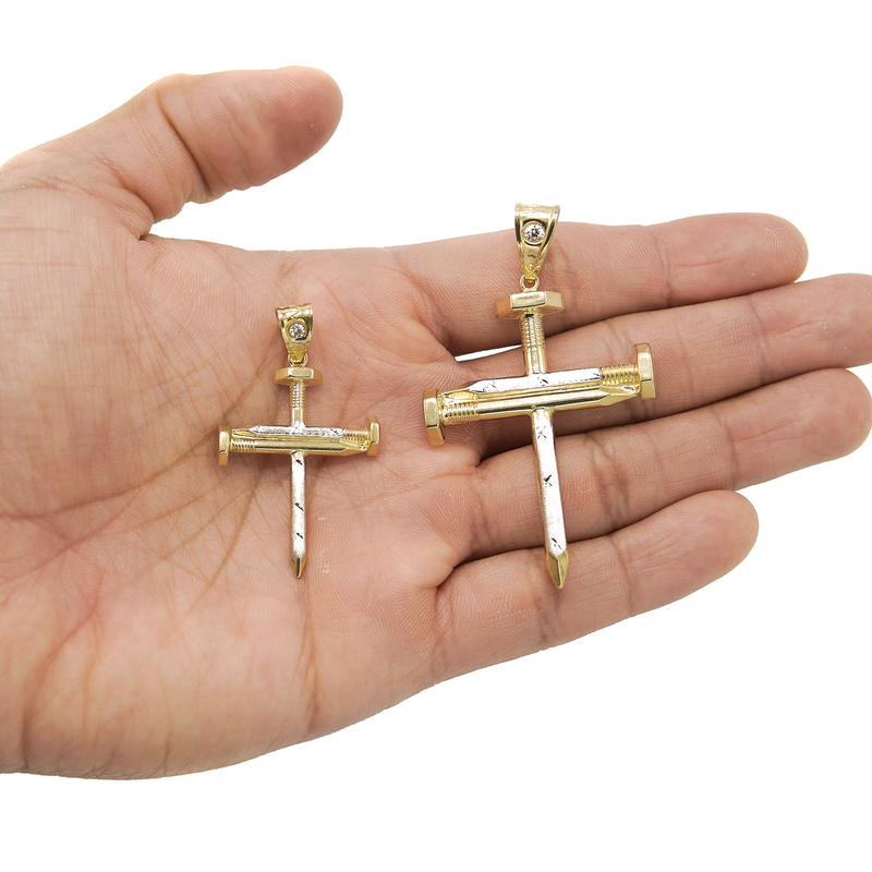 10K Gold Nail Cross Pendant | Customizable Size