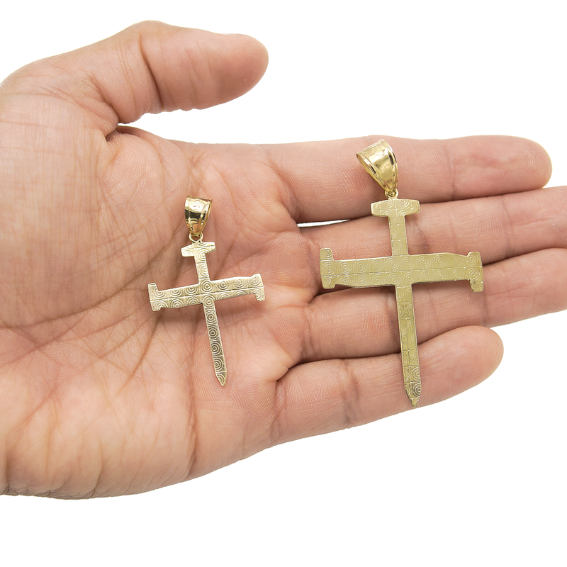10K Gold Nail Cross Pendant | Customizable Size