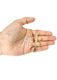 10K Yellow Gold Baguette Cross Necklace | Appx. 14.7 Grams