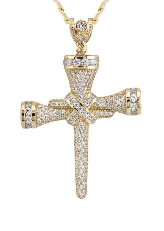 10K Yellow Gold Cross Necklace | Small 15 Grams - Large 21 Grams