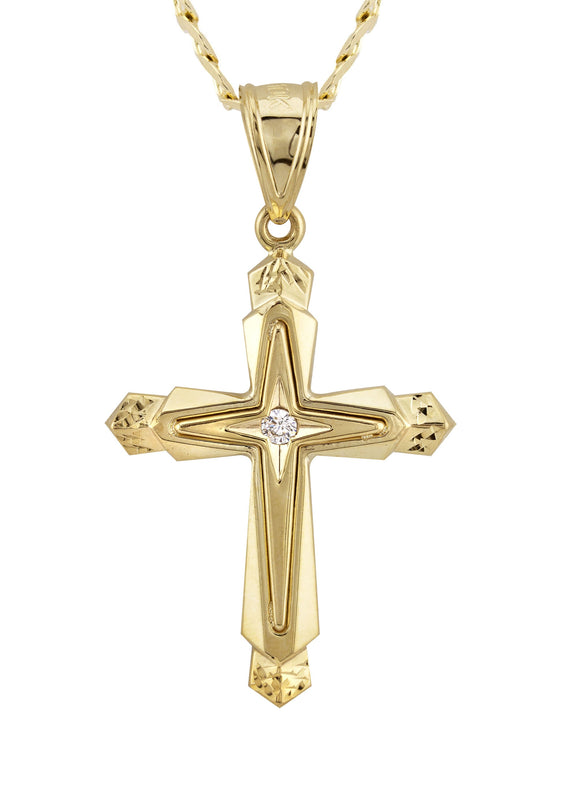 10K Yellow Gold Cross Necklace | Small 5 Grams - Large 11 Grams