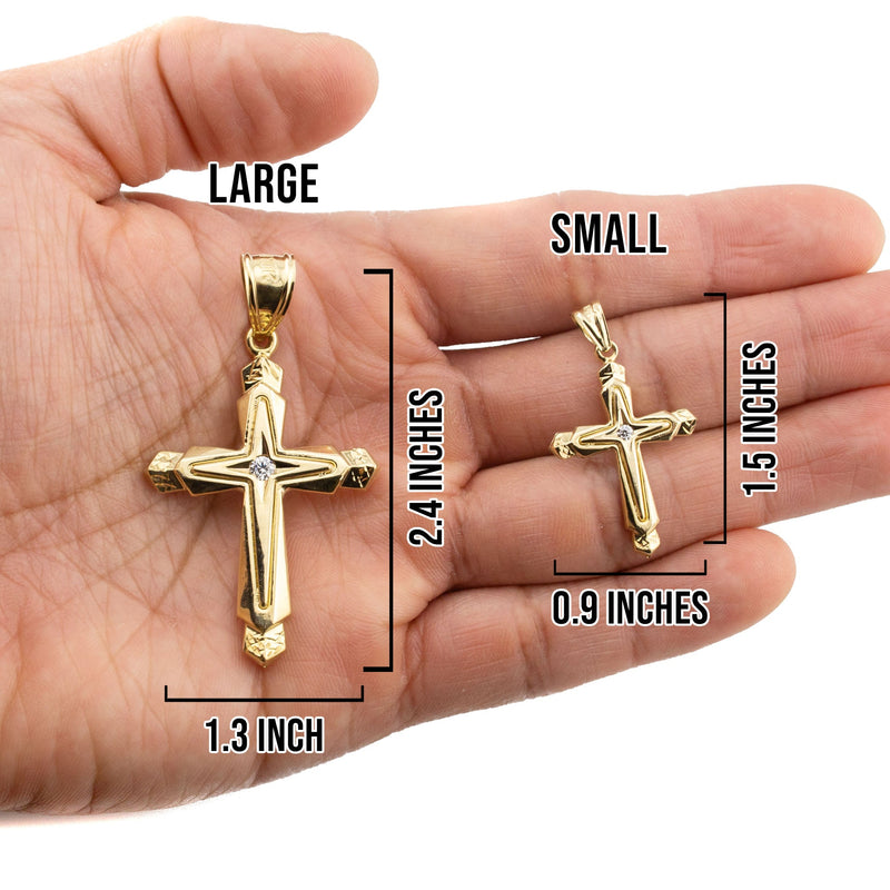 10K Yellow Gold Cross Necklace | Small 5 Grams - Large 11 Grams