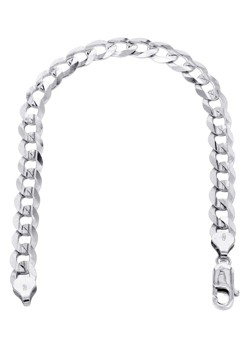 Solid Mens Cuban Curb Link Bracelet 10K/14K White Gold