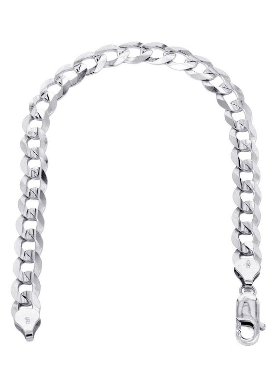 Solid Mens Cuban Curb Link Bracelet 10K/14K White Gold