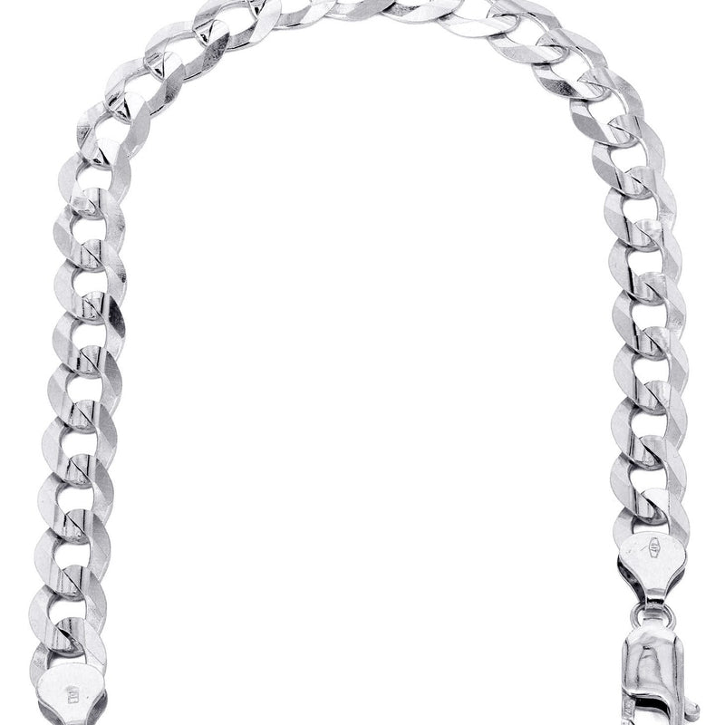 Solid Mens Cuban Curb Link Bracelet 10K White Gold