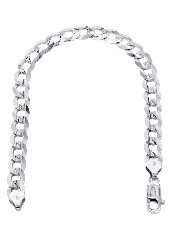 Solid Mens Cuban Curb Link Bracelet 10K White Gold