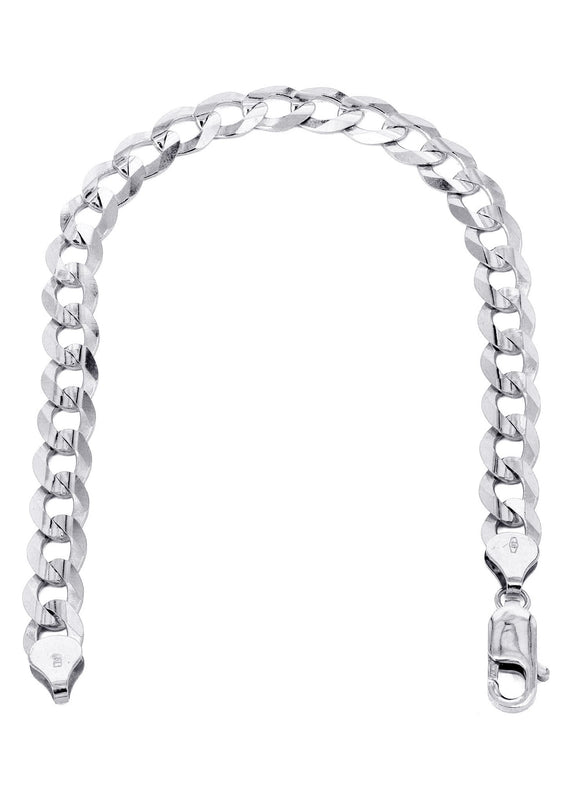 Solid Mens Cuban Curb Link Bracelet 10K White Gold