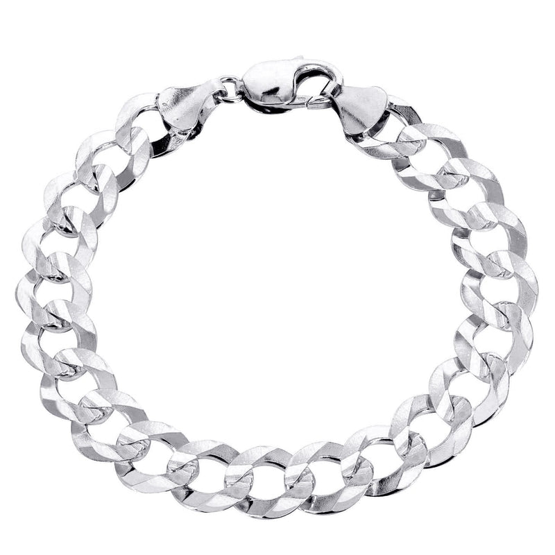 Solid Mens Cuban Curb Link Bracelet 10K White Gold
