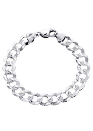Solid Mens Cuban Curb Link Bracelet 10K White Gold