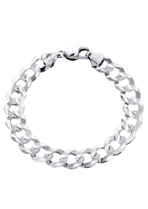 Solid Mens Cuban Curb Link Bracelet 10K White Gold
