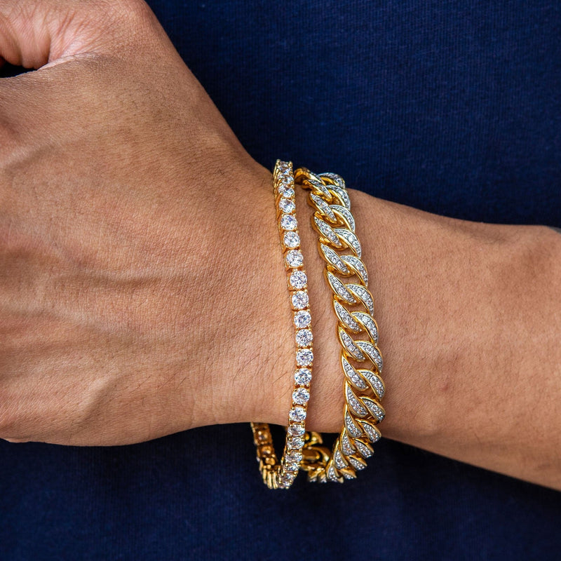 Gold Plated Miami Cuban Link Bracelet (10 MM ) & Tennis Bracelet
