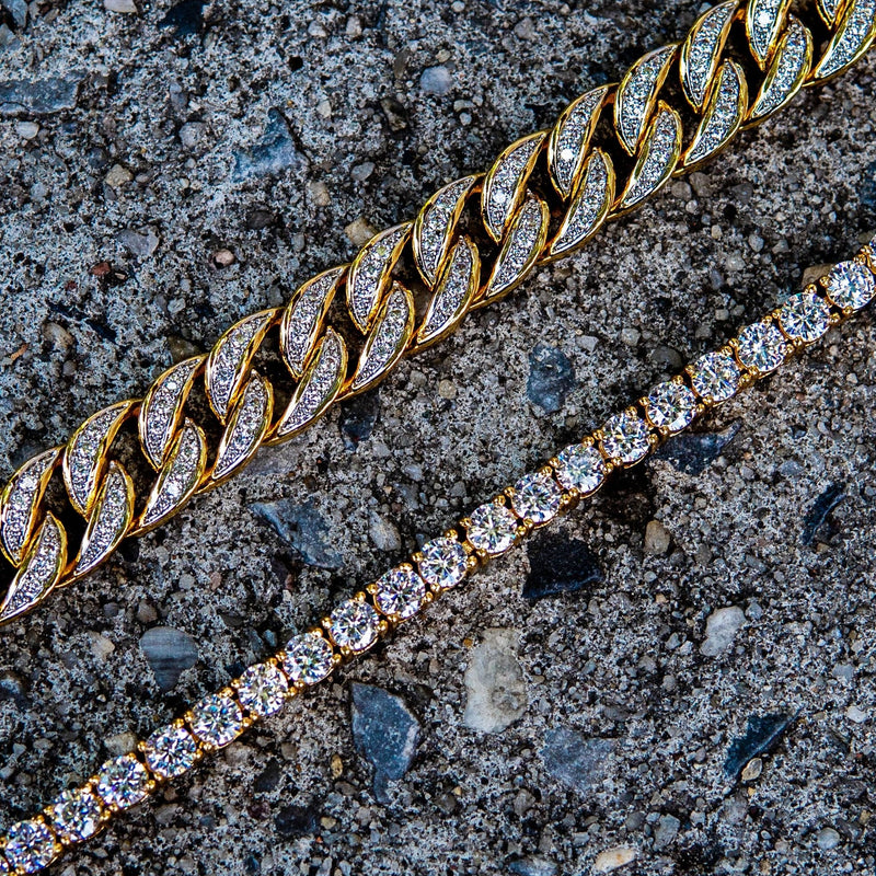 Gold Plated Miami Cuban Link Bracelet (10 MM ) & Tennis Bracelet