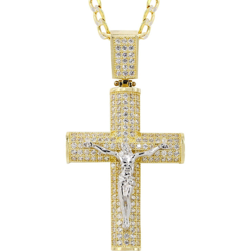10K Yellow Gold Pave Cross / Crucifix Necklace | Appx. 10.4 Grams
